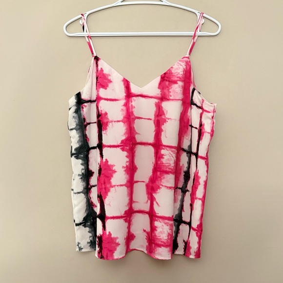 Calvin Klein White Spaghetti Strap Camisole with Pink & Black Tye Dye - Picture 1 of 9
